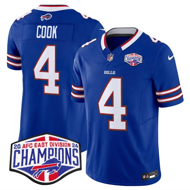 Men's Buffalo Bills #4 James Cook Royal F.U.S.E. 2024 AFC East Division Champions Vapor Limited Stitched Football Jersey