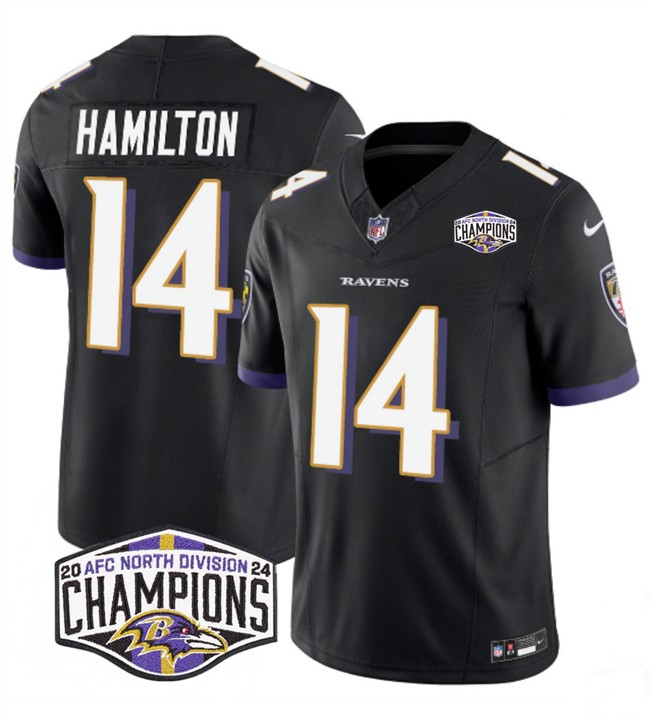 Men's Baltimore Ravens #14 Kyle Hamilton Black F.U.S.E 2024 AFC North Division Champions Vapor Limited Football Jersey