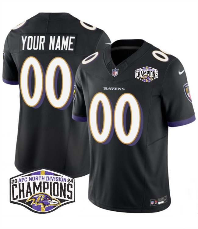 Men's Baltimore Ravens Active Player Custom Black F.U.S.E 2024 AFC North Division Champions Vapor Limited Football Jersey