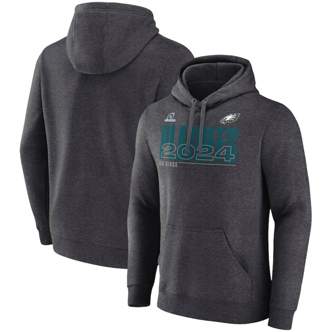 Men's Philadelphia Eagles Heather Charcoal 2024 Playoffs Pullover Hoodie