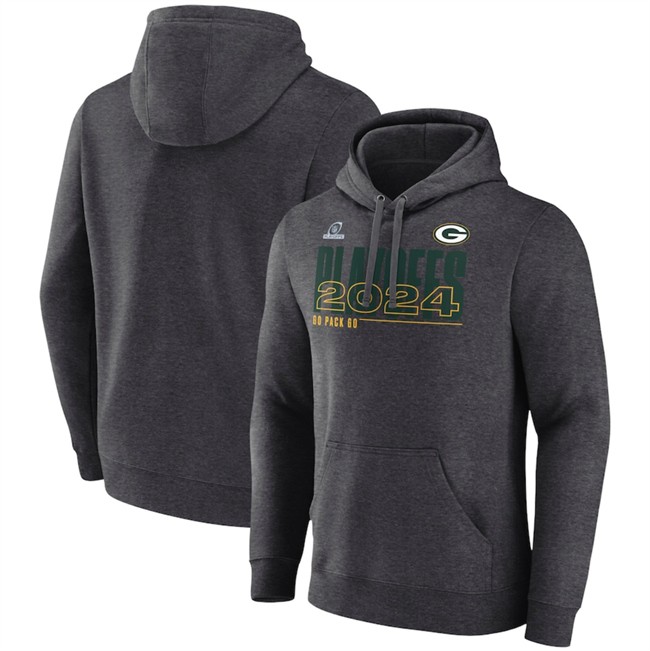 Men's Green Bay Packers Heather Charcoal 2024 Playoffs Fleece Pullover Hoodie