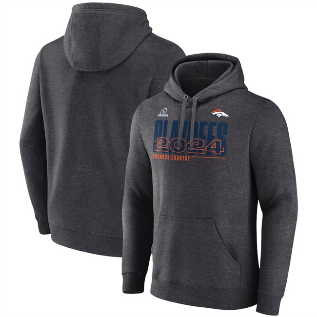 Men's Denver Broncos Heather Charcoal 2024 Playoffs Pullover Hoodie