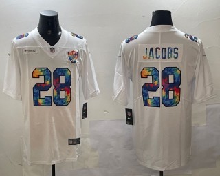 Men's Las Vegas Raiders #28 Josh Jacobs White Rainbow Stitched Jersey