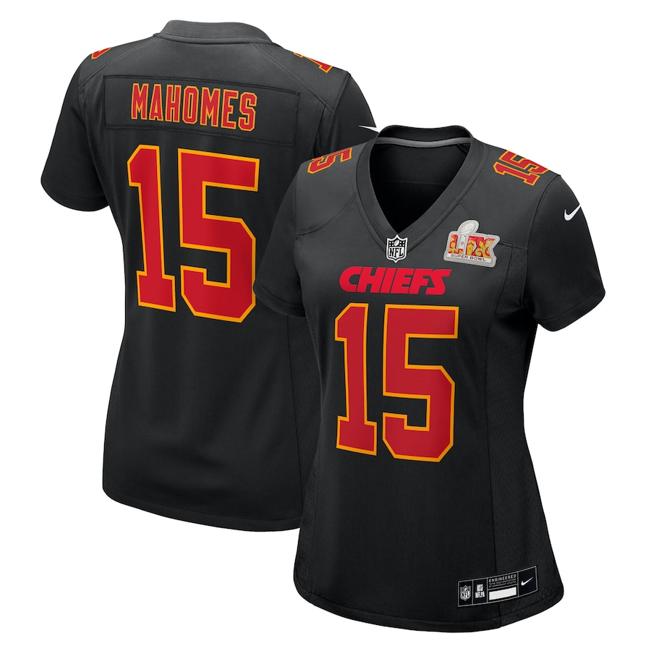 Women's Patrick Mahomes Kansas City Chiefs Nike Super Bowl LIX Fashion Game Jersey - Carbon Black