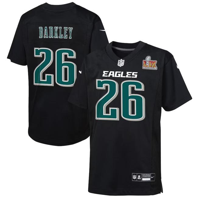 Youth Saquon Barkley Philadelphia Eagles Nike Super Bowl LIX Patch Fashion Game Player Jersey - Carbon Black