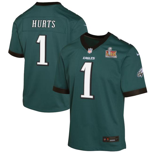 Youth Jalen Hurts Philadelphia Eagles Nike Super Bowl LIX Game Player Jersey - Midnight Green