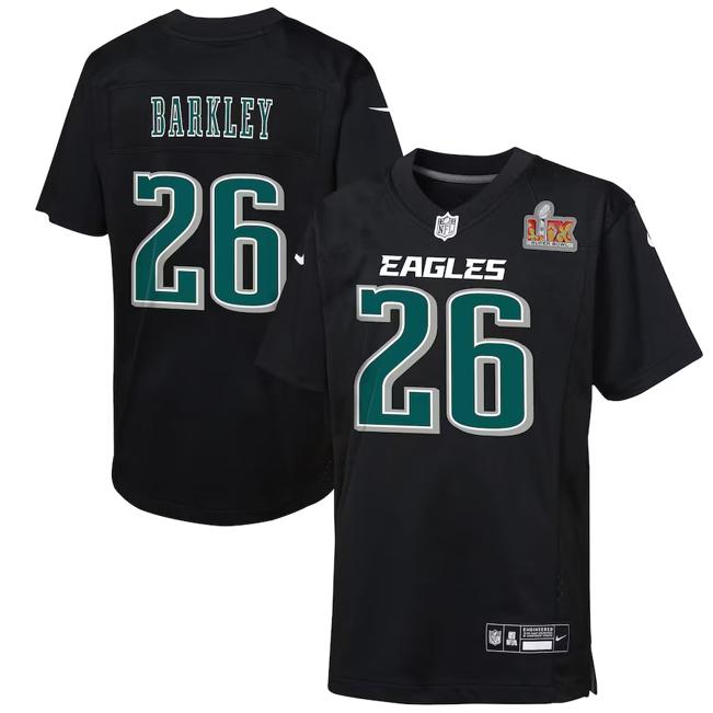 Preschool Saquon Barkley Philadelphia Eagles Nike Super Bowl LIX Patch Fashion Game Player Jersey - Carbon Black