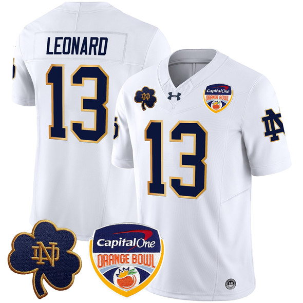 Men's Notre Dame Fighting Irish #13 Riley Leonard White 2024 Orange Bowl Patch F.U.S.E. Limited Stitched Jersey