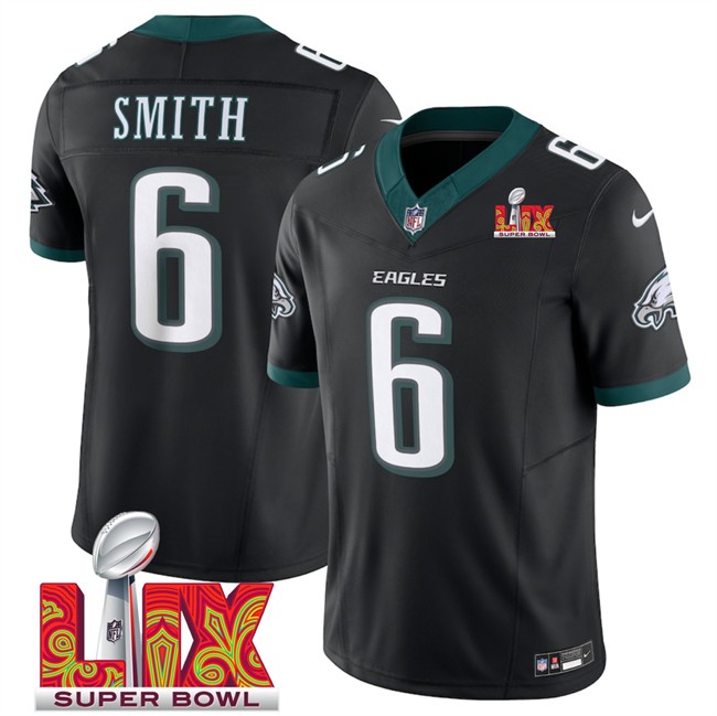 Big Size Men's Philadelphia Eagles #6 DeVonta Smith Black 2025 Super Bowl LIX Patch New F.U.S.E. Vapor Limited Stitched Football Jersey