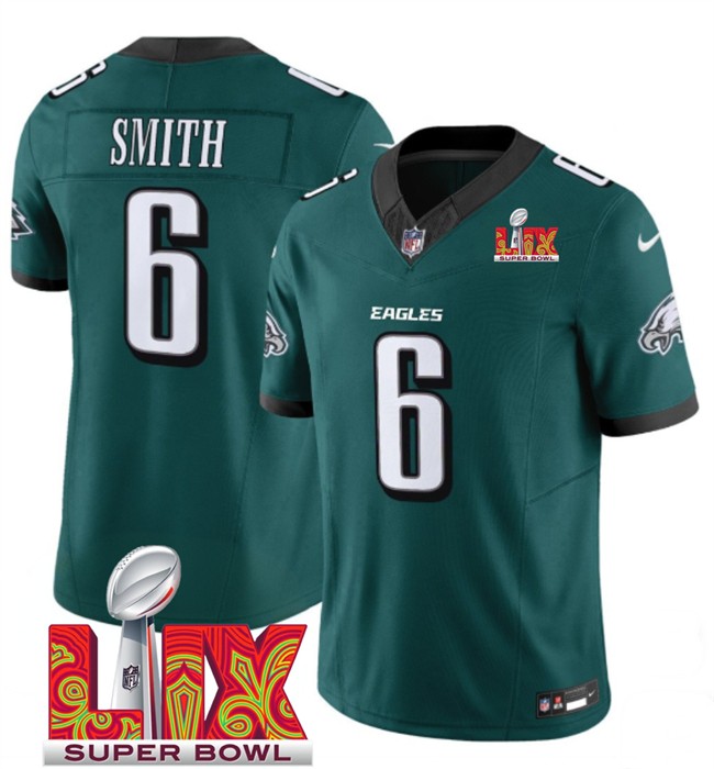 Big Size Men's Philadelphia Eagles #6 DeVonta Smith Green 2025 Super Bowl LIX Patch New F.U.S.E. Vapor Limited Stitched Football Jersey