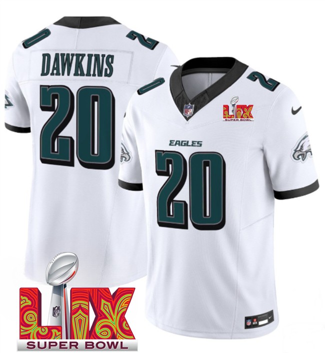 Big Size Men's Philadelphia Eagles #20 Brian Dawkins White 2025 Super Bowl LIX Patch New F.U.S.E. Vapor Limited Stitched Football Jersey