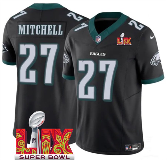 Big Size Men's Philadelphia Eagles #27 Quinyon Mitchell Black 2025 Super Bowl LIX Patch New F.U.S.E. Vapor Untouchable Limited Stitched Football Jersey