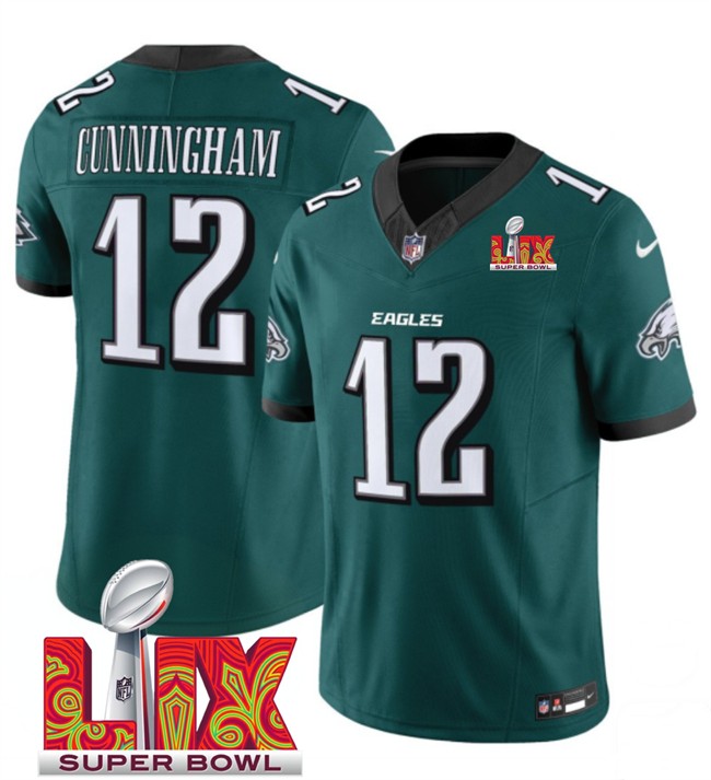 Big Size Men's Philadelphia Eagles #12 Randall Cunningham Green 2025 Super Bowl LIX Patch New F.U.S.E. Vapor Limited Stitched Football Jersey