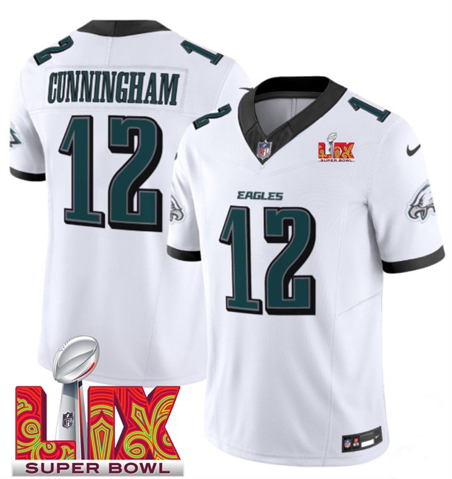 Big Size Men's Philadelphia Eagles #12 Randall Cunningham White 2025 Super Bowl LIX Patch New F.U.S.E. Vapor Limited Stitched Football Jersey