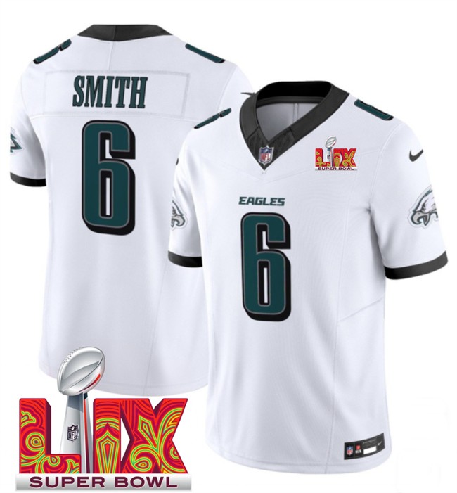 Big Size Men's Philadelphia Eagles #6 DeVonta Smith White 2025 Super Bowl LIX Patch New F.U.S.E. Vapor Untouchable Limited Stitched Football Jersey