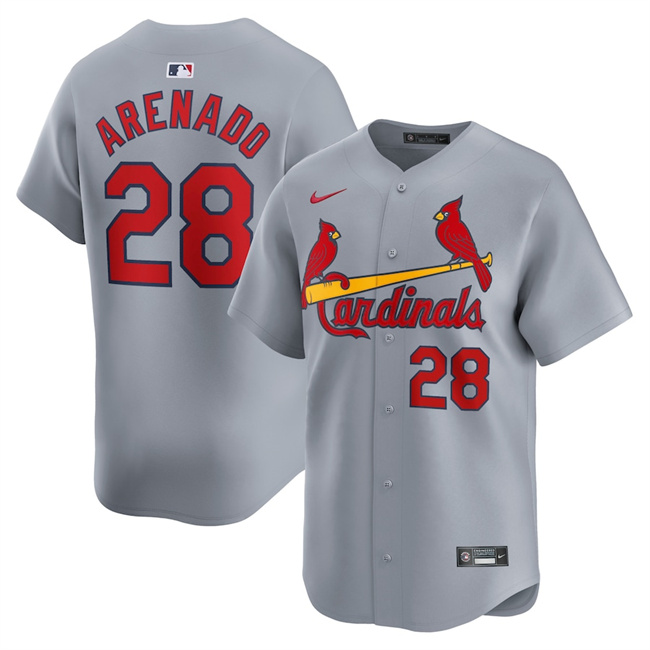 Men's St. Louis Cardinals #28 Nolan Arenado Grey 2024 Away Limited Stitched Baseball Jersey