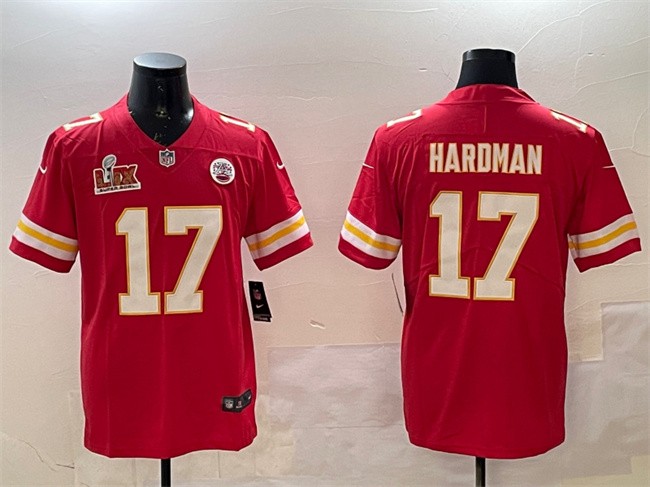 Men's Kansas City Chiefs #17 Mecole Hardman Red 2025 Super Bowl LIX Patch Vapor Untouchable Limited Stitched Football Jersey