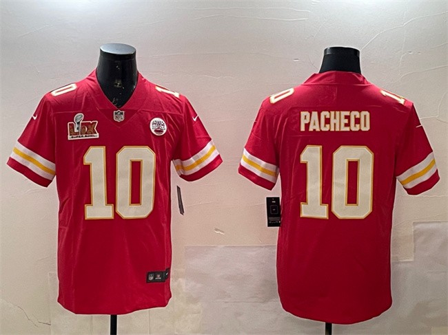 Men's Kansas City Chiefs #10 Isiah Pacheco Red 2025 Super Bowl LIX Patch Vapor Untouchable Limited Stitched Football Jersey