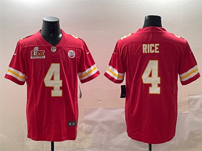 Men's Kansas City Chiefs #4 Rashee Rice Red 2025 Super Bowl LIX Patch Vapor Untouchable Limited Stitched Football Jersey