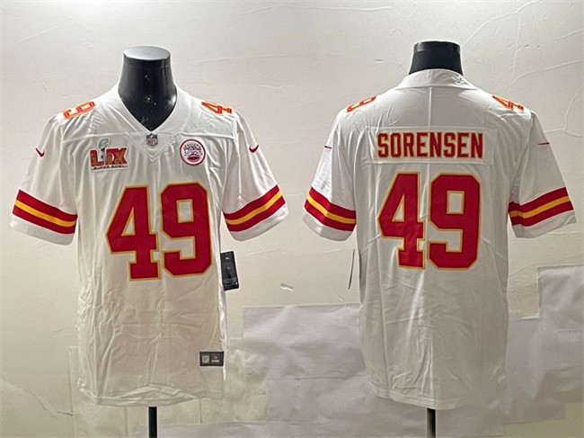 Men's Kansas City Chiefs #49 Daniel Sorensen White 2025 Super Bowl LIX Patch Vapor Untouchable Limited Stitched Football Jersey