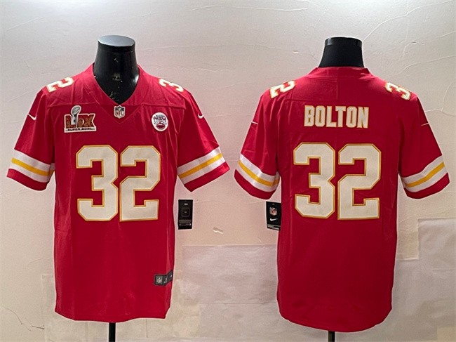 Men's Kansas City Chiefs #32 Nick Bolton Red 2025 Super Bowl LIX Patch Vapor Untouchable Limited Stitched Football Jersey