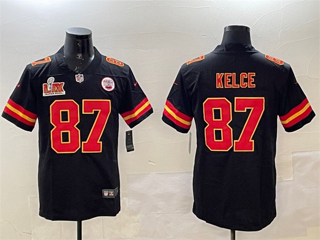 Men's Kansas City Chiefs #87 Travis Kelce Black 2025 Super Bowl LIX Patch Vapor Untouchable Limited Stitched Football Jersey