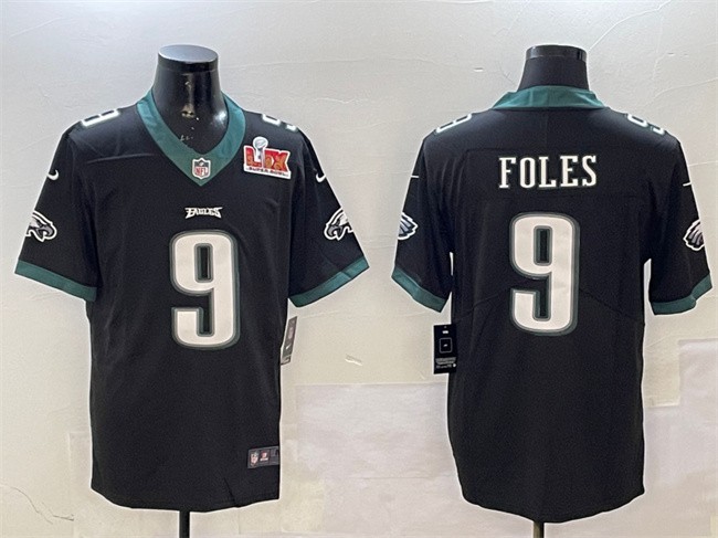 Men's Philadelphia Eagles #9 Nick Foles Black 2025 Super Bowl LIX Patch Vapor Untouchable Limited Stitched Football Jersey