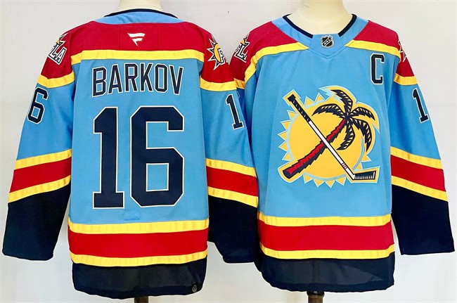 Men's Florida Panthers #16 Aleksander Barkov Blue 2024-25 Reverse Retro With C Patch Stitched Hockey Jersey