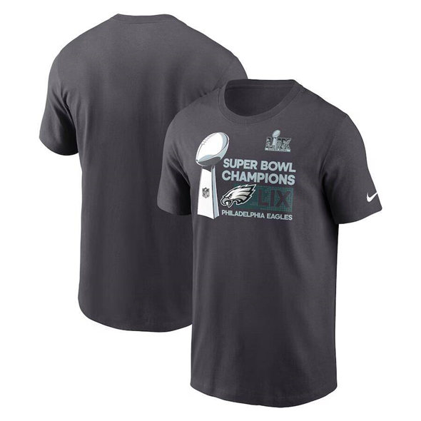 Men's Philadelphia Eagles Anthracite 2025 Super Bowl LIX Champions Locker Room Trophy T-Shirt