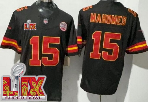 Men's Kansas City Chiefs #15 Patrick Mahomes Nike Limited Black Super Bowl LIX FUSE Vapor NFL Stitched Jersey
