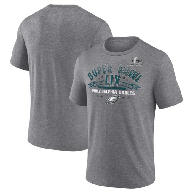 Men's Philadelphia Eagles Heather Gray Super Bowl LIX Champions Prestigious Run Tri-Blend Scoop T-Shirt