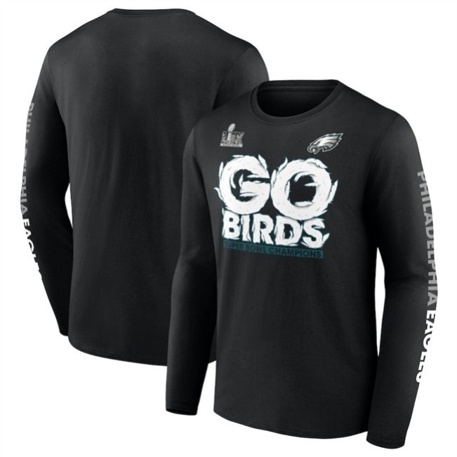 Men's Philadelphia Eagles Black Super Bowl LIX Champions On Top Go Birds Long Sleeve T-Shirt