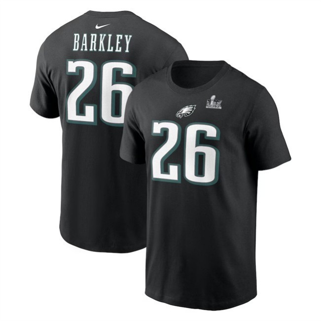 Men's Philadelphia Eagles #26 Saquon Barkley Black Super Bowl LIX Name & Number T-Shirt