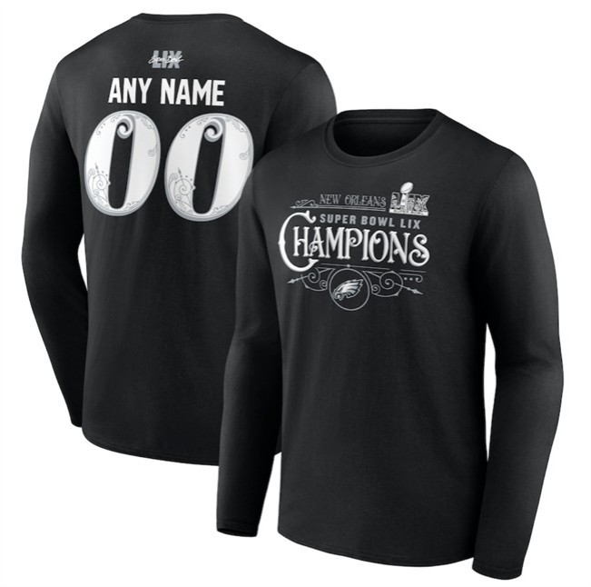 Men's Philadelphia Eagles Active Player Custom Black Super Bowl LIX Champions Name & Number Long Sleeve T-Shirt