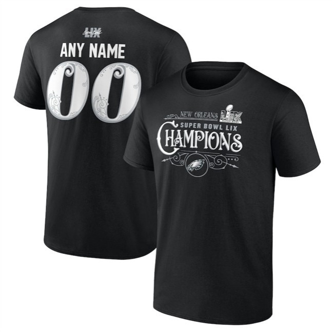 Men's Philadelphia Eagles Active Player Custom Black Super Bowl LIX Champions Name & Number V-Neck T-Shirt