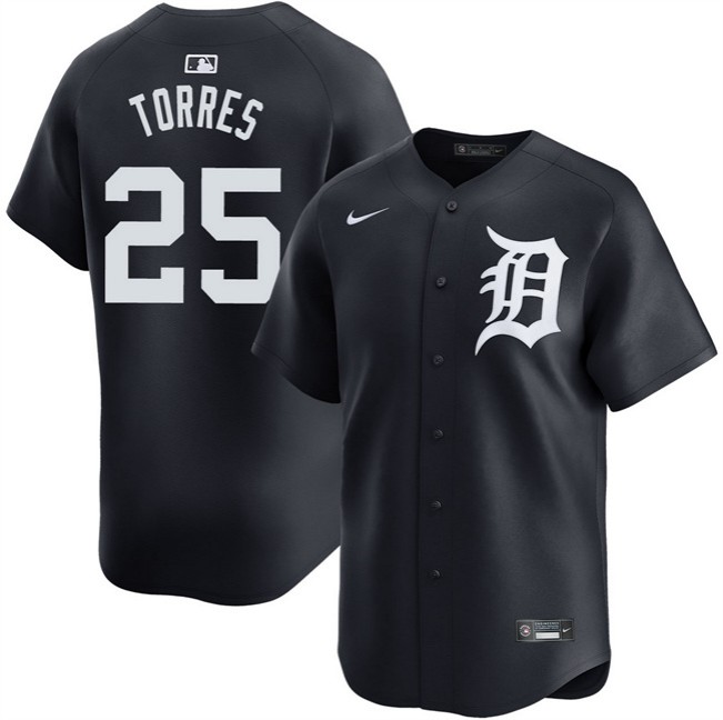 Men's Detroit Tigers #25 Gleyber Torres Black Limited Stitched Baseball Jersey