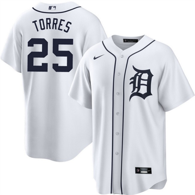 Men's Detroit Tigers #25 Gleyber Torres White Cool Base Stitched Baseball Jersey