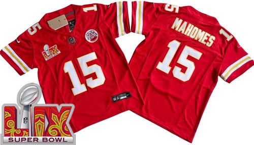 Youth Kansas City Chiefs #15 Patrick Mahomes Nike Limited Red Super Bowl LIX FUSE Vapor NFL Stitched Jersey