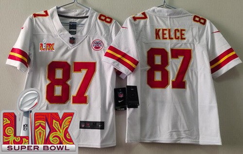 Youth Kansas City Chiefs #87 Travis Kelce Nike Limited White Super Bowl LIX Vapor NFL Stitched Jersey