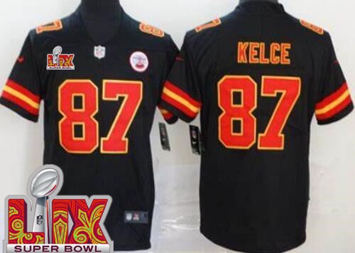 Youth Kansas City Chiefs #87 Travis Kelce Nike Limited Black Super Bowl LIX Vapor NFL Stitched Jersey