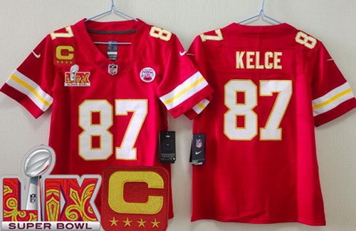 Youth Kansas City Chiefs #87 Travis Kelce Nike Limited Red C Patch Super Bowl LIX Vapor NFL Stitched Jersey