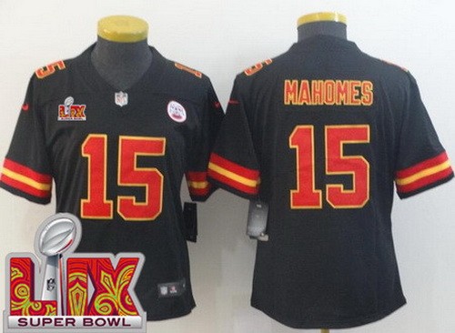 Women's Kansas City Chiefs #15 Patrick Mahomes Nike Limited Black Super Bowl LIX Vapor NFL Stitched Jersey