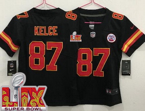 Women's Kansas City Chiefs #87 Travis Kelce Nike Limited Black Super Bowl LIX Vapor NFL Stitched Jersey