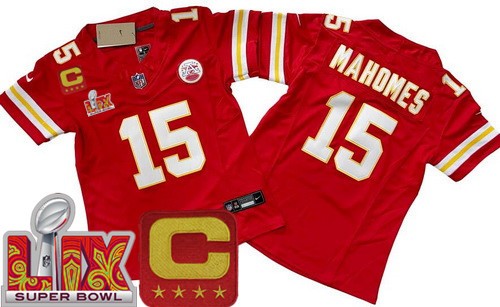 Women's Kansas City Chiefs #15 Patrick Mahomes Nike Limited Red C Patch Super Bowl LIX FUSE Vapor NFL Stitched Jersey