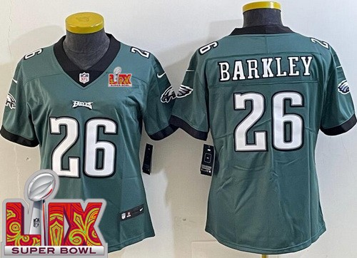 Women's Philadelphia Eagles #26 Saquon Barkley Nike Limited Green Super Bowl LIX Vapor NFL Stitched Jersey