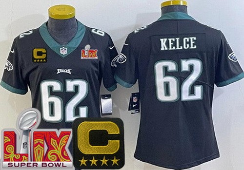 Women's Philadelphia Eagles #62 Jason Kelce Nike Limited Black C Patch Super Bowl LIX Vapor NFL Stitched Jersey