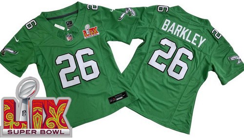 Women's Philadelphia Eagles #26 Saquon Barkley Nike Limited Kelly Green Super Bowl LIX Vapor FUSE NFL Stitched Jersey