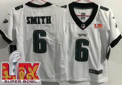 Women's Philadelphia Eagles #6 DeVonta Smith Nike Limited White Super Bowl LIX Vapor NFL Stitched Jersey