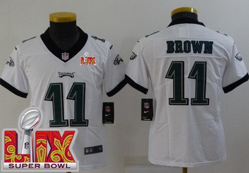 Youth Philadelphia Eagles #11 AJ Brown Nike Limited White Super Bowl LIX Vapor NFL Stitched Jersey