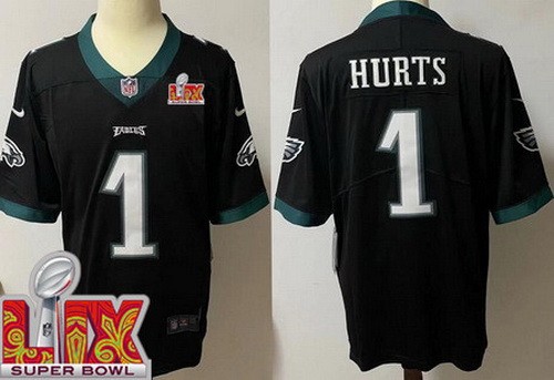 Youth Philadelphia Eagles #1 Jalen Hurts Nike Limited Black Super Bowl LIX Vapor NFL Stitched Jersey